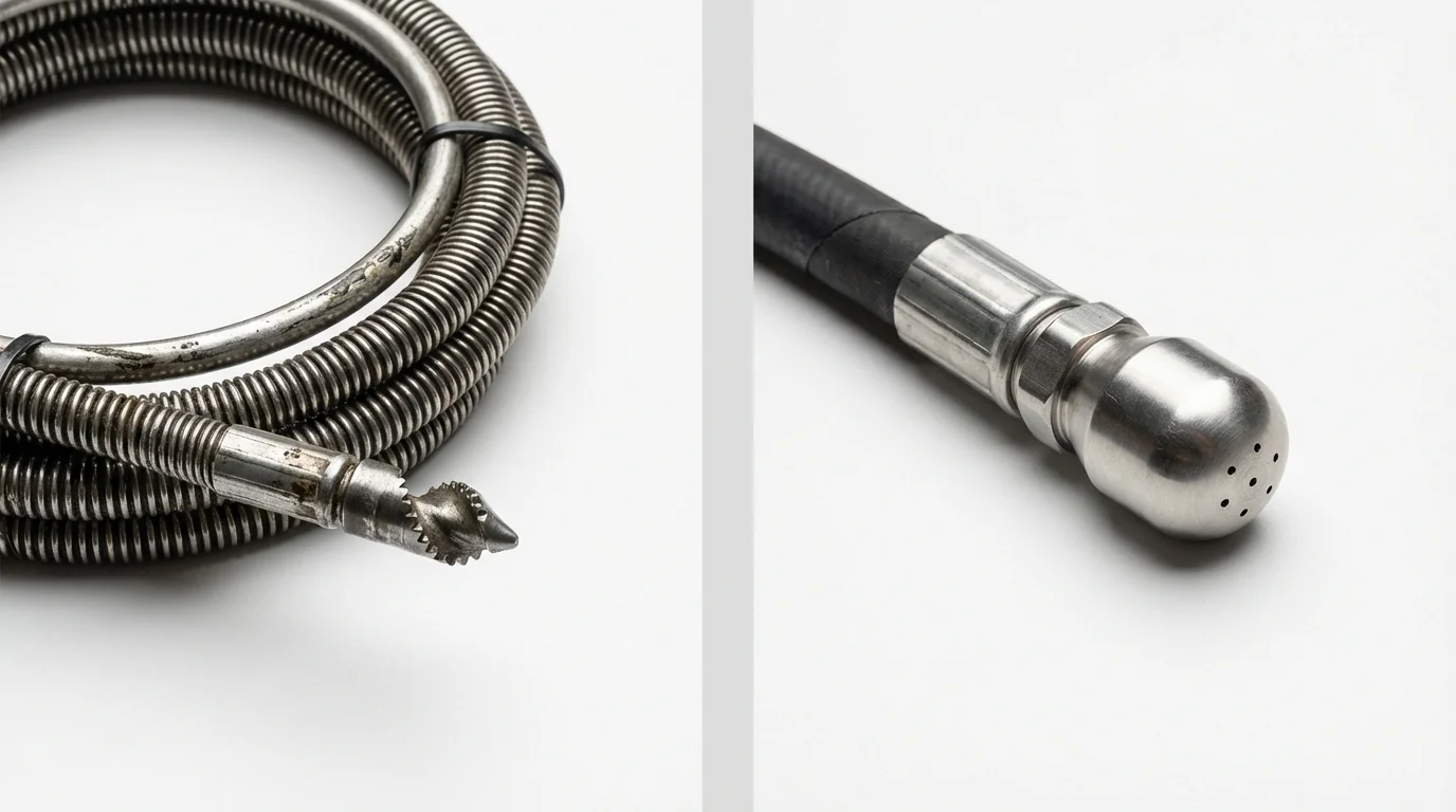 Drain snake cable and hydro jetting nozzle used for drain cleaning in Midland, PA
