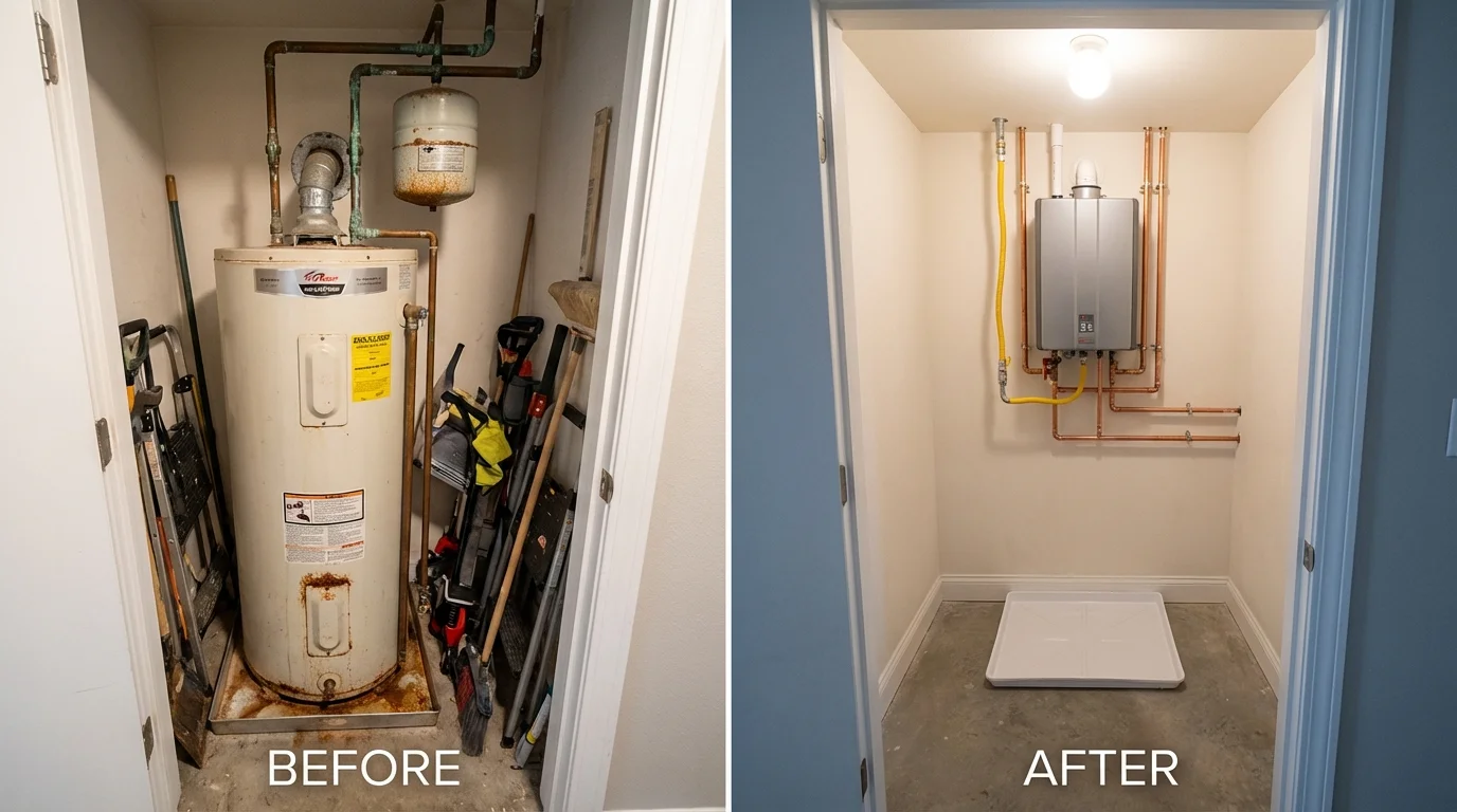 Tank water heater versus wall-mounted tankless unit comparison for Midland, PA homeowners