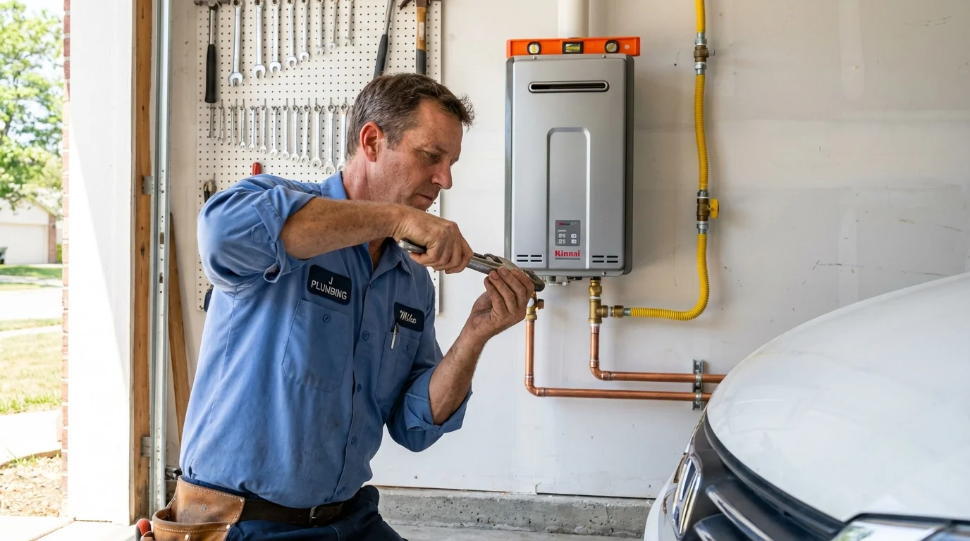 Tankless water heater installation by a Johns Plumbing LLC plumber in Midland