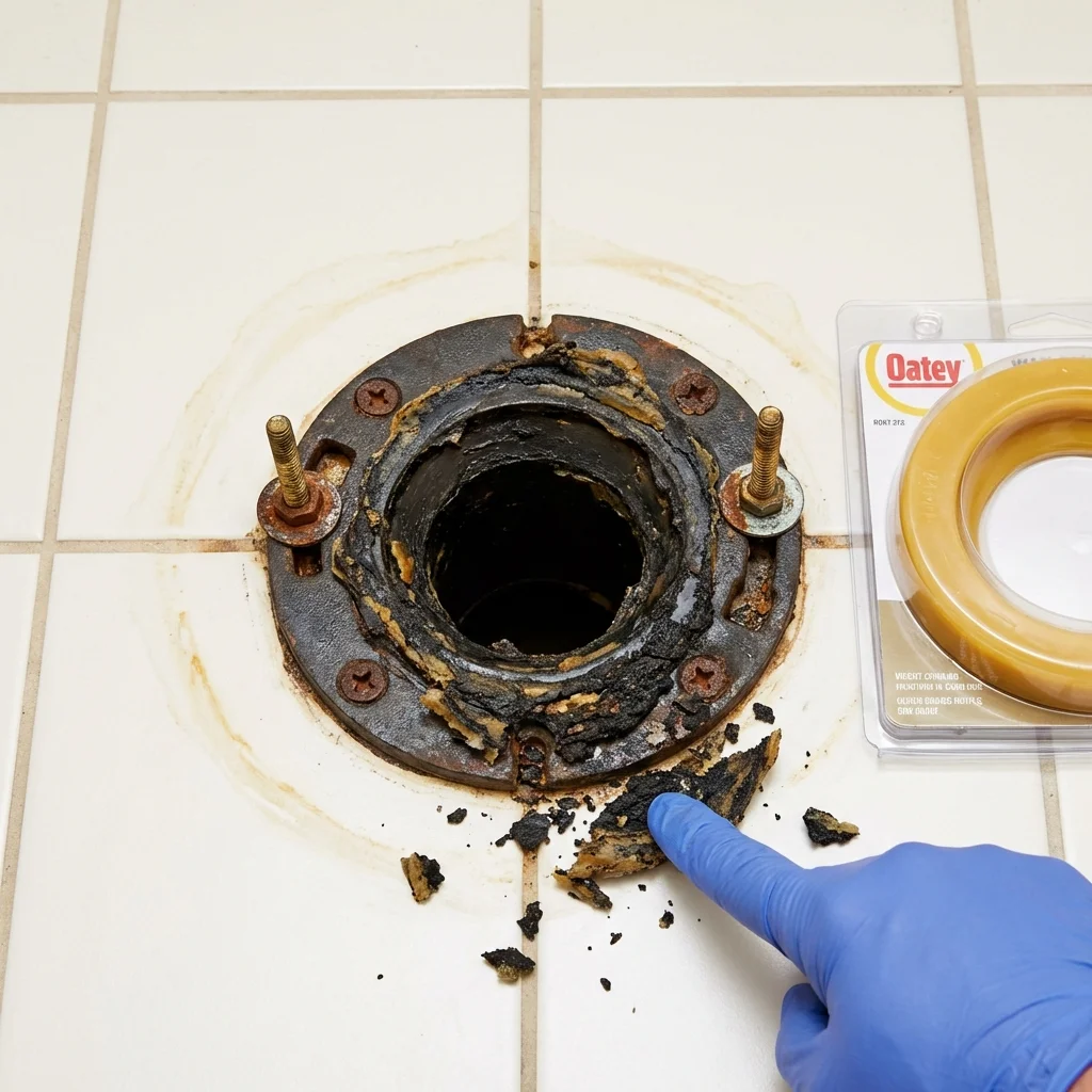 Failed wax ring showing water seepage at the base of a toilet in a Midland, PA home